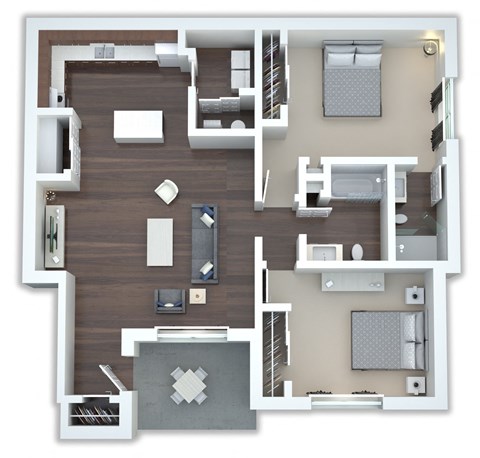 Floor plan for 2 beds, 2 baths, 1050 sqft